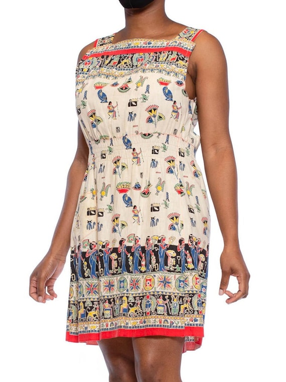 1940S Cotton Egyptian Novelty Printed Dress - image 1