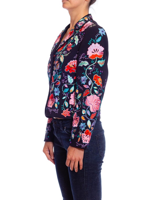1990s Black Cotton Jacket with Pink and Purple em… - image 3