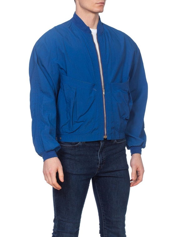 1980S Blue  Nylon Men's New Wave Sport Jacket Wit… - image 4