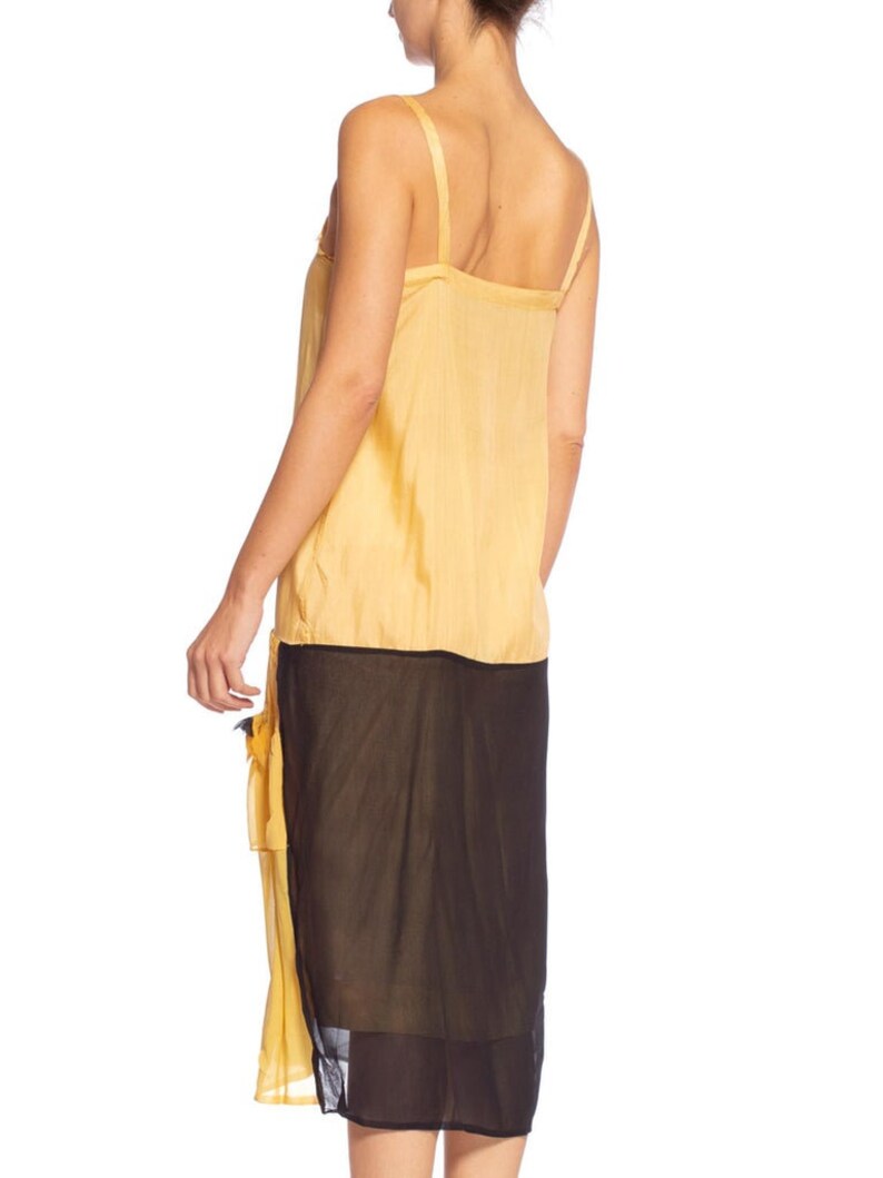 1920'S Yellow & Black Silk Chiffon Slip Dress Meant To Be Worn Under An Evening Top image 6