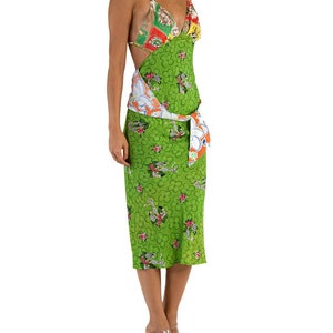 Morphew Collection Green Multicolored Bias Cut 1940S Cold Rayon Hawaiian Print Sagittarius Dress image 3