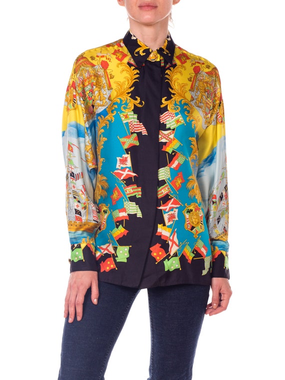 1990s-ad Campaign Gianni Gianni Campaign Versace Nautical Print Silk Shirt Size: XL 7394f6 1990s-ad Campaign Gianni Gianni Campaign Versace Nautical Print Silk Shirt Size: XL 7394f6