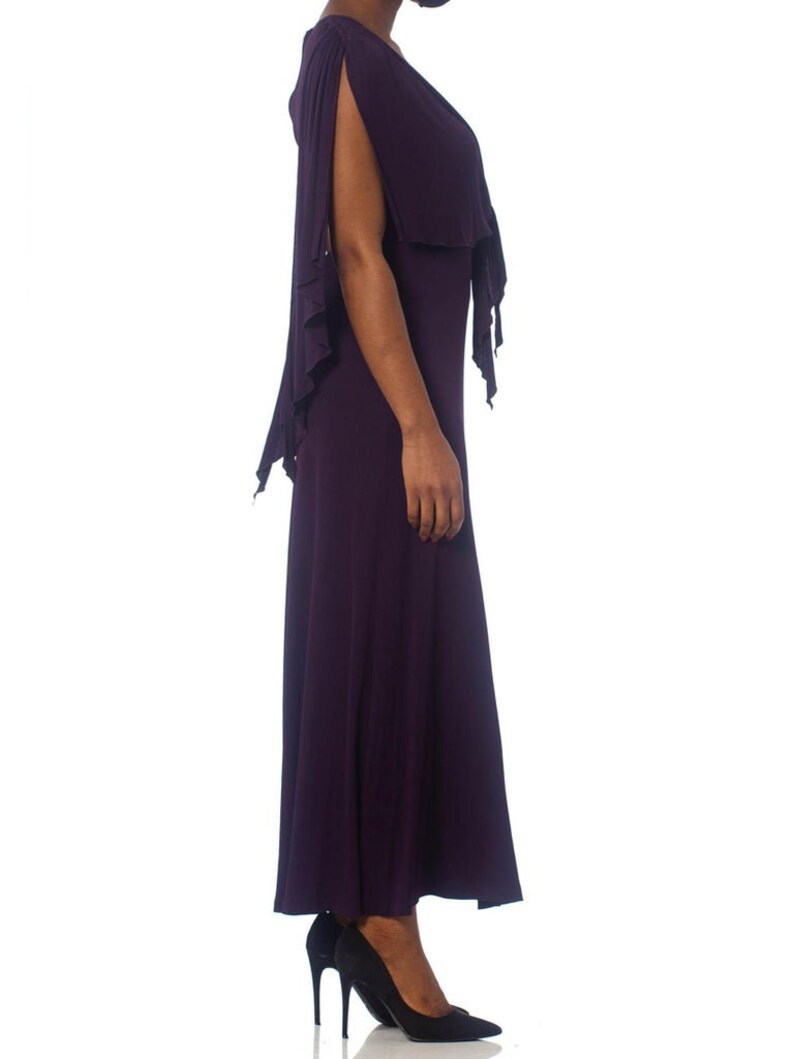 1970S SCOTT BARRIE Eggplant Purple Rayon Jersey Disco Dress image 6