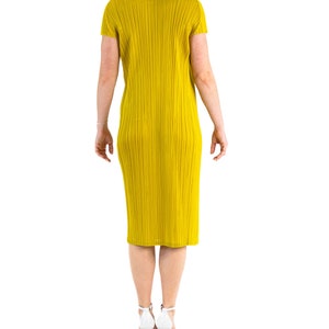 1990S Pleats Please Issey Miyake Mustard Yellow Polyester Wrap Dress image 5