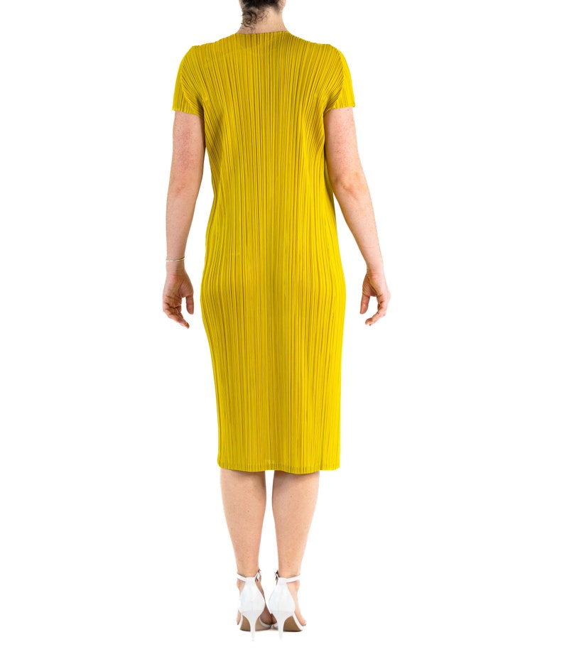 1990S Pleats Please Issey Miyake Mustard Yellow Polyester Wrap Dress image 5