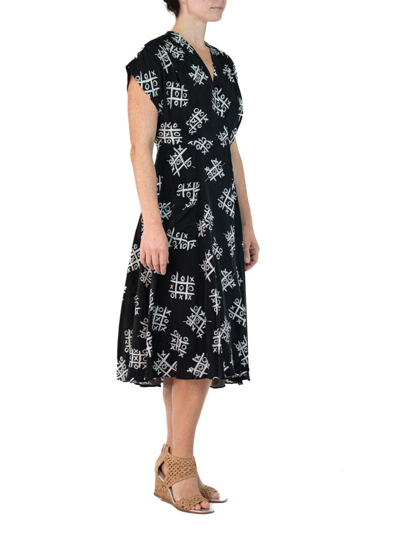 Morphew Collection Black & White Tic Tac Toe Novelty Print Cold Rayon Bias Dress Master Medium image 7