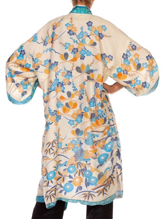 1960S Blue  Cream Floral Silk Kimono - image 8