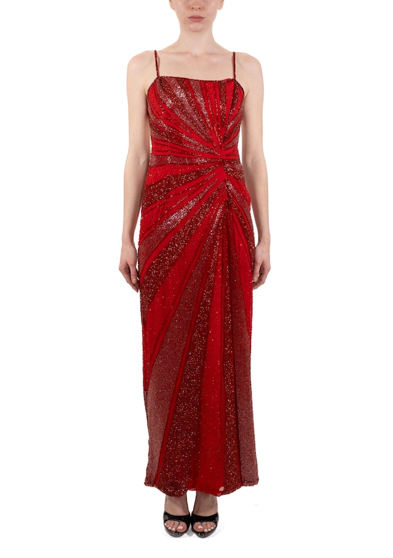 1990S Cherry Red Rayon Silk Chiffon Fully Beaded Versace Style Backless Gown  - Etsy