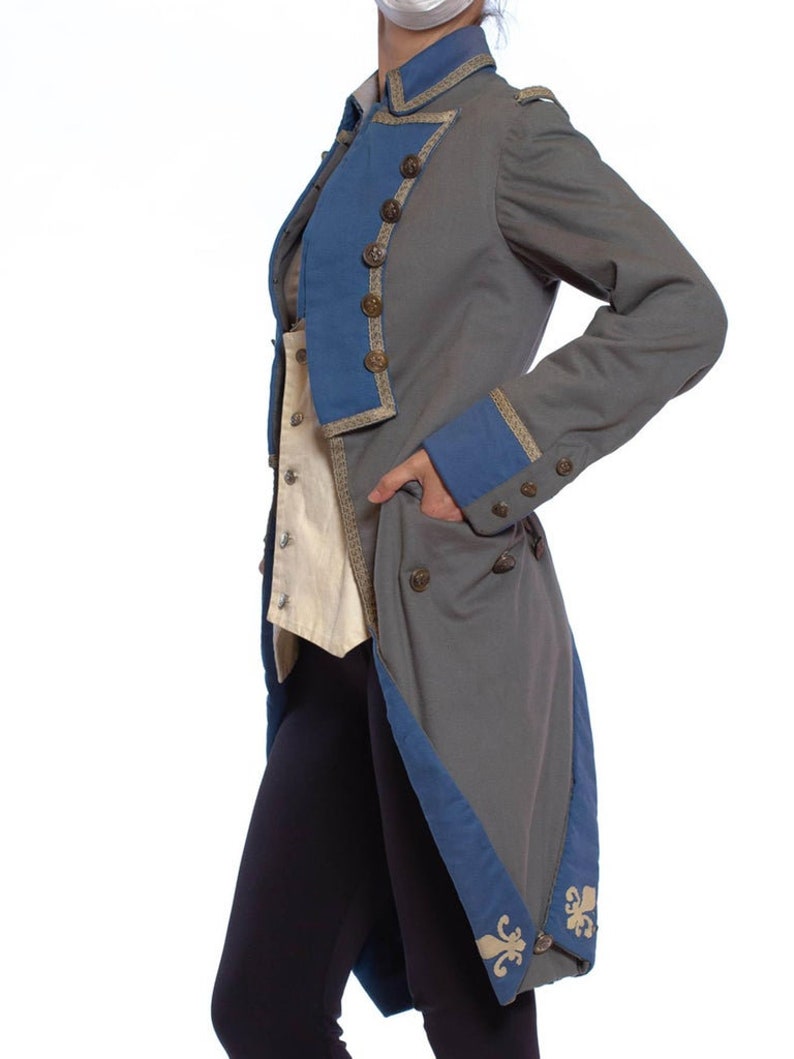 1920S Grey Blue Wool 18Th Century Style Military Frock Coat image 5