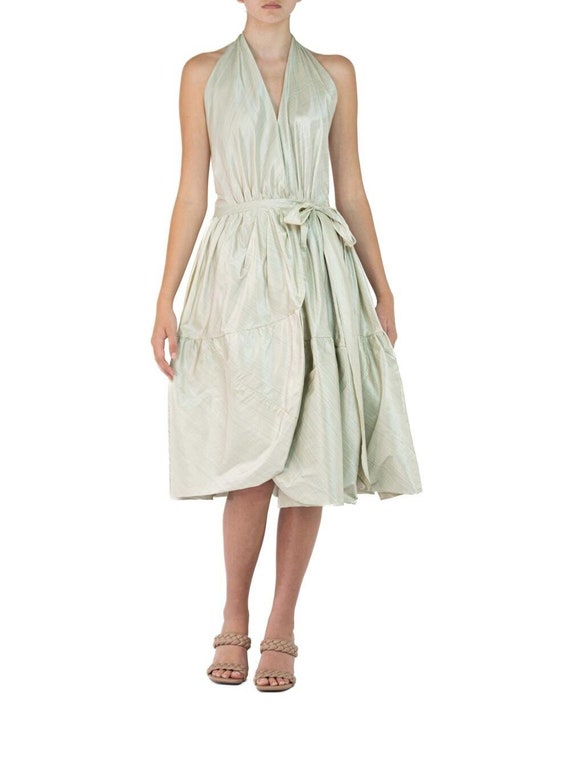 Gray Green/Multicolor Embroidered METF-023/5 Silk Taffeta