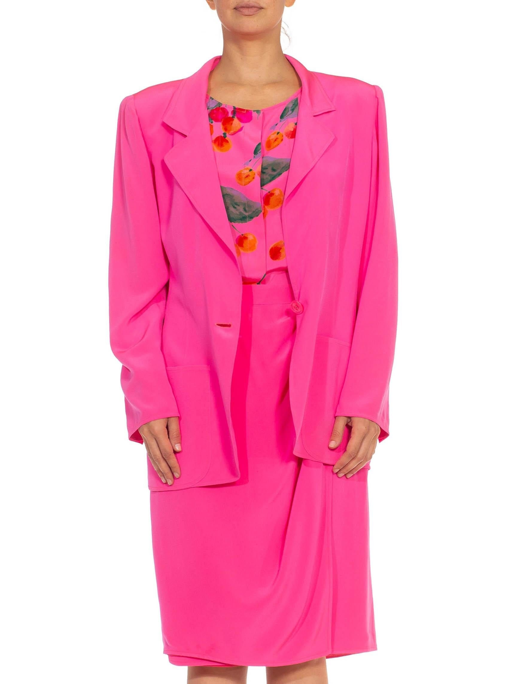 1980S Emanuel Ungaro Hot Pink Silk Crepe 3-Piece Ensemble