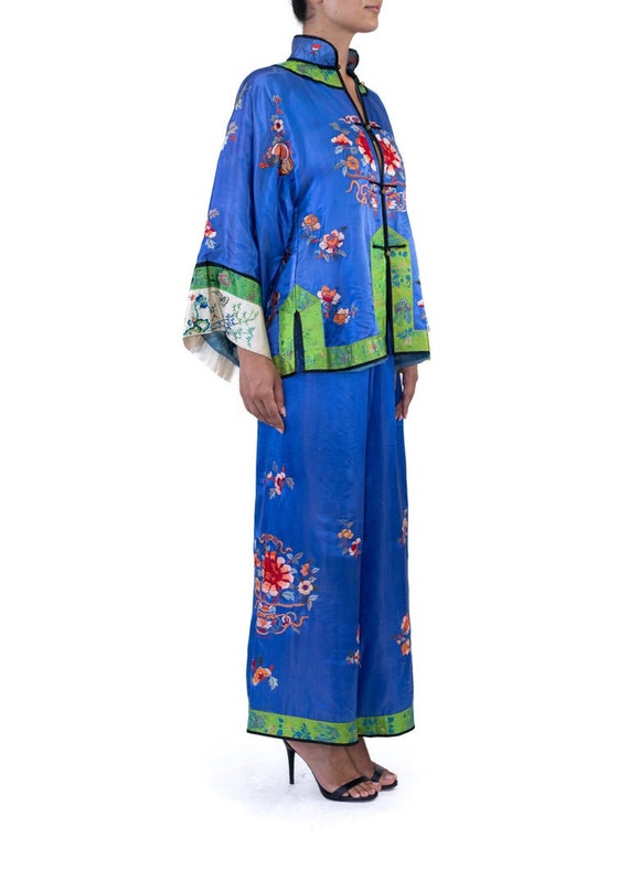 1920S Blue  Green Silk Hand Embroidered Chinese L… - image 3