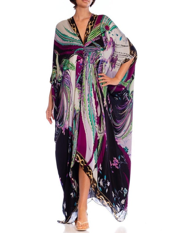2000S ROBERTO CAVALLI Grey & Purple Psychedelic Silk … - Gem