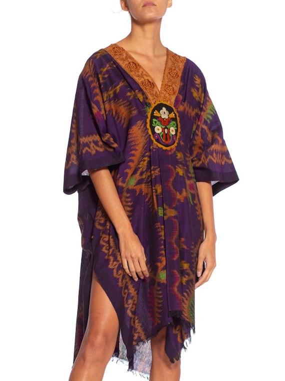 MORPHEW COLLECTION Purple & Brown Silk Ikat Kafta… - image 1