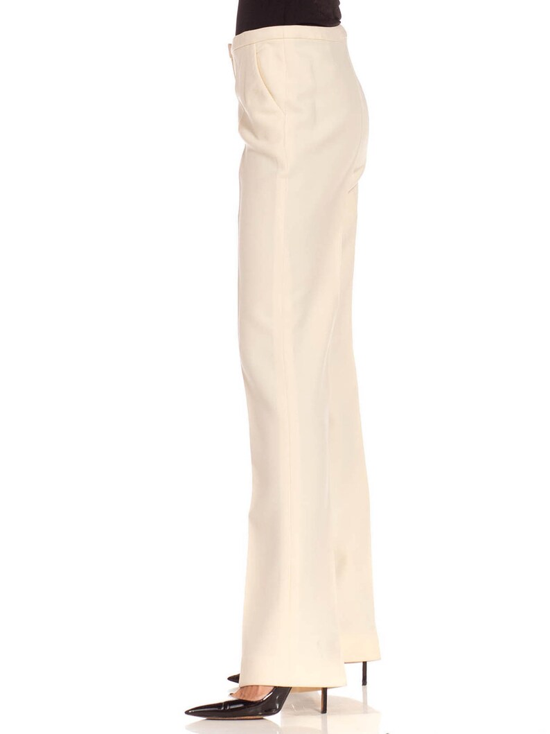 1990S Gianni Versace Cream Wool Crepe Cigarette Pants image 3