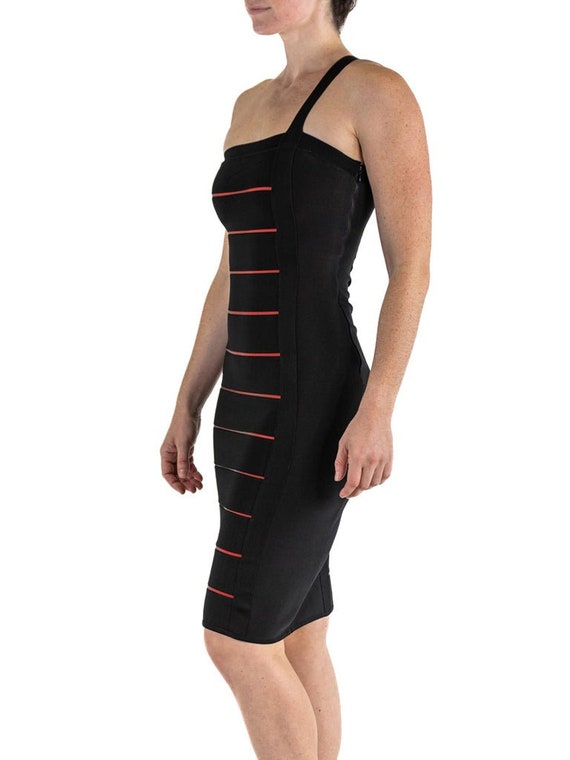 1990S Herve Leger Black  Red Rayon Blend Body-Con… - image 4