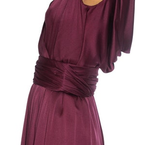 1980S Yves Saint Laurent Merlot Haute Couture Silk Satin Draped Gown With Sash Belt image 4