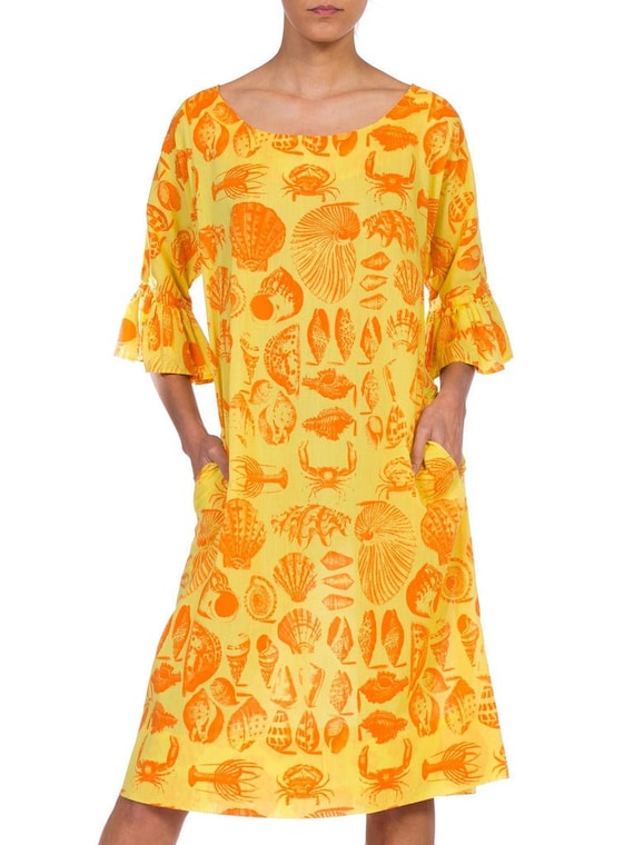 1970S Yellow & Orange Cotton Blend Bright Seaside