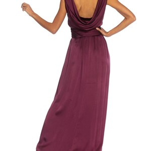 1980S Yves Saint Laurent Merlot Haute Couture Silk Satin Draped Gown With Sash Belt image 6