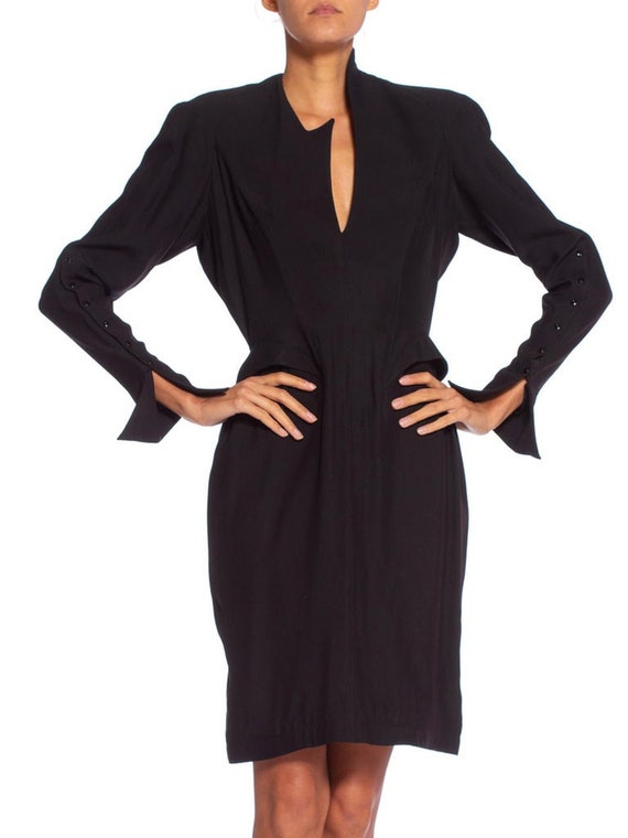 1990'S THIERRY MUGLER Black Silk Long Sleeve Dress - image 9