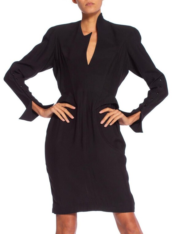 1990'S THIERRY MUGLER Black Silk Long Sleeve Dress - image 6