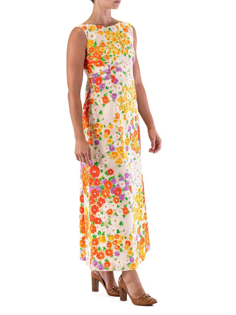 1970'S Cream Orange Flower Print Dress image 3