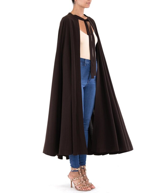 1970S Jean Muir Chocolate Brown Wool Crepe Cape - image 3