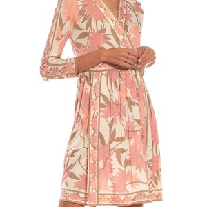 1970S Emilio Pucci Cream, Brown Pink Floral Silk Rayon Blend Signed Dress image 8