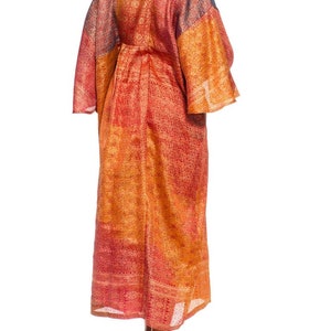 Morphew Collection Orange Yellow Multicolor Metallic Gold Silk Kaftan Made From Vintage Saris image 7