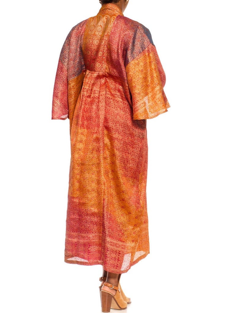 Morphew Collection Orange Yellow Multicolor Metallic Gold Silk Kaftan Made From Vintage Saris image 7