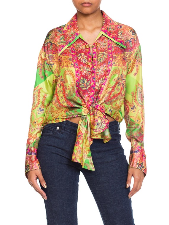 1990S GIANNI VERSACE Paisley Silk Punk Safety Pin