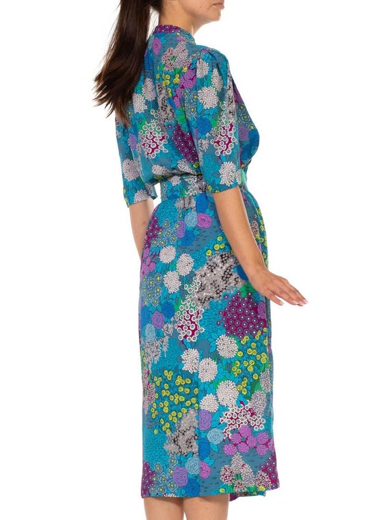 1970S Blue  Purple Polyester Psychedelic Floral P… - image 7