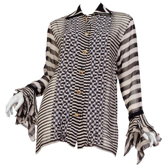 1990S Gianni Versace Black White Silk Chiffon Ple
