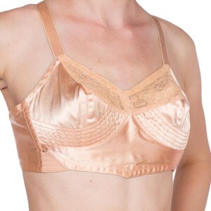 1940'S Nude Peach Cotton & Rayon Satin Bra From Paris With Mother-Of-Pearl Buttons image 9