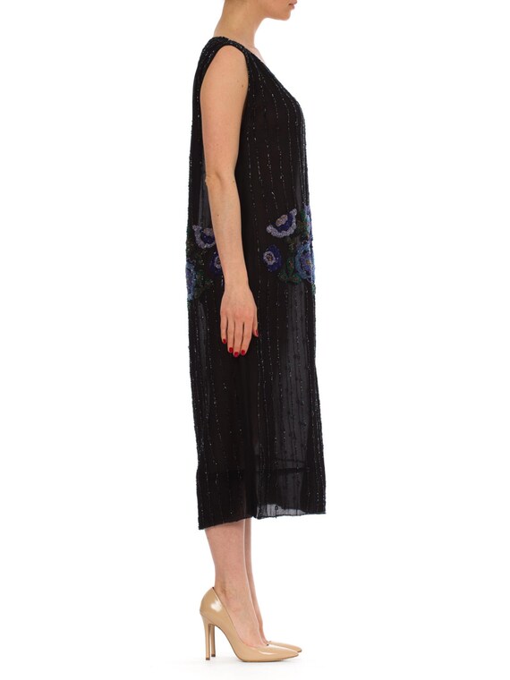 1920S Black Silk Chiffon Flapper Dress With Blue … - image 3