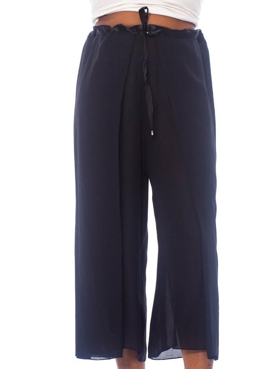 1990S Black Silk Chiffon Adjustable Wrap Pants - image 1