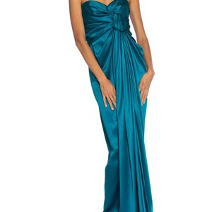 1980S Yves Saint Laurent Teal Haute Couture Silk Satin Draped Strpless Gown image 5