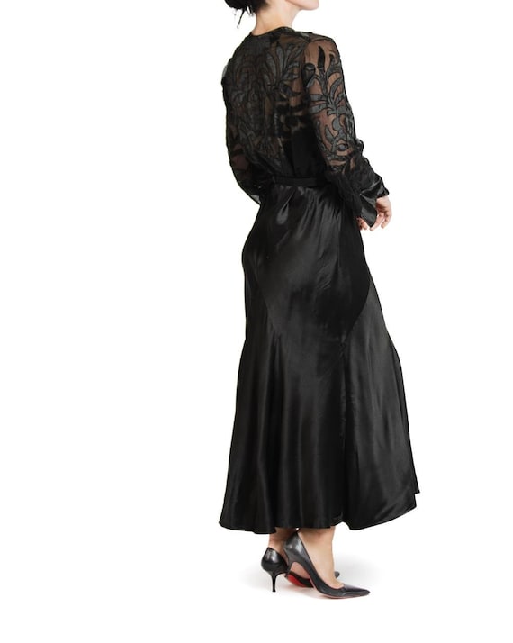 1930S Black Silk Satin Bias Cut Long Sleeve Gown - image 4
