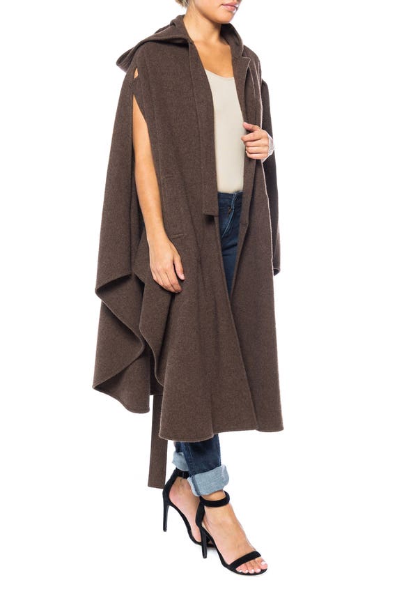 1980S Brown Wool Hooded Cape With Belt - image 4