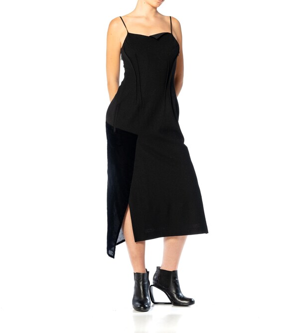 1990S MICHIKO Y’S Black Wool Jersey Dress With Vel