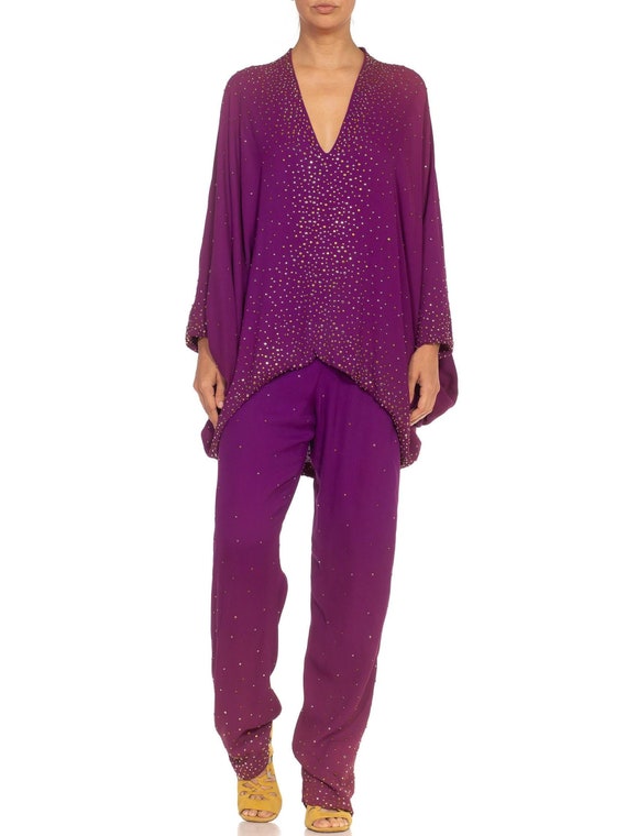 1970S Halston Purple Silk Chiffon Metallic Studde… - image 1