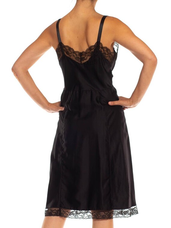 1950S Black Nylon Poly Satin & Lace Trim Slip Dre… - image 4