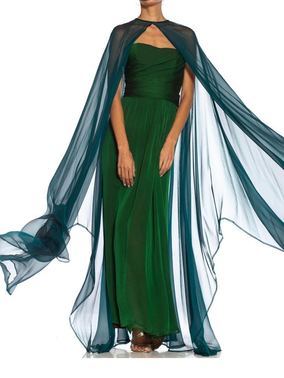 1980S Yves Saint Laurent Blue Green Haute Couture Silk