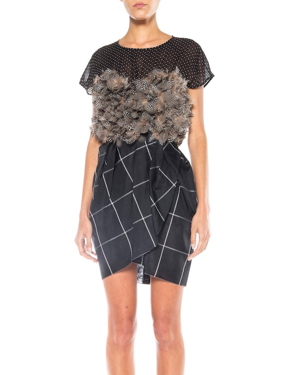 1990S GEOFFREY BEENE Black & Grey Silk Feathers Co