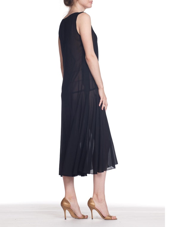 1920S Black Silk Crepe Sheer Deco Pintucked Day D… - image 3