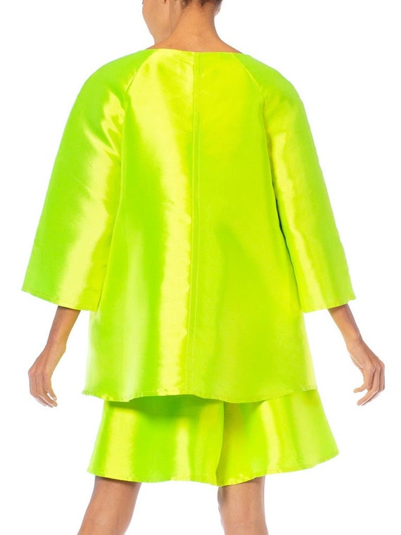 1990S Gianfranco Ferre Lime Green Silk  Poly Over… - image 7