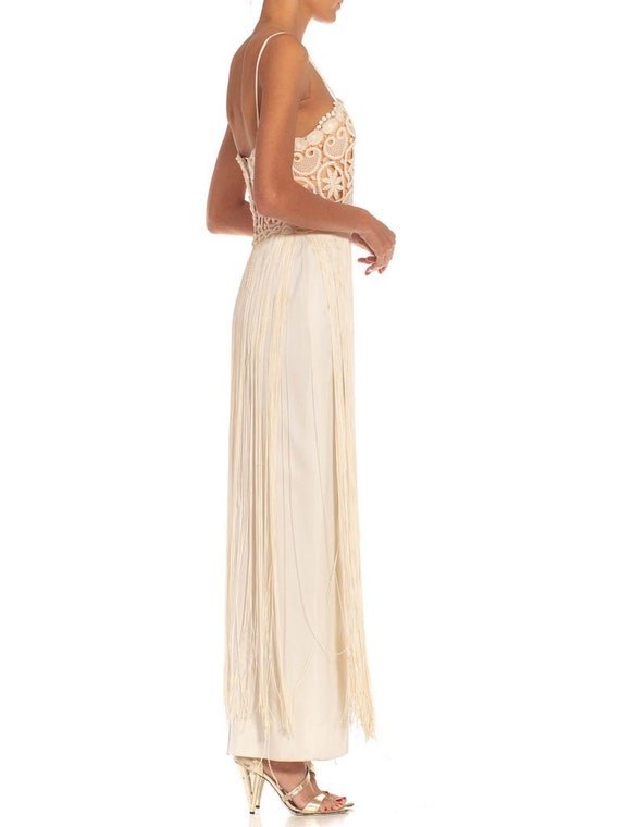 1970S Cream  Tan Lace Fringe Gown - image 3