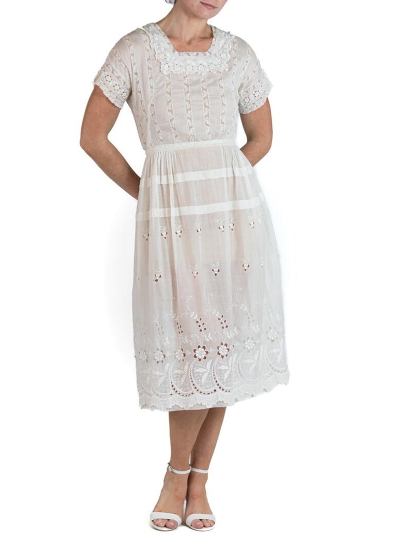 Edwardian White Organic Cotton Lawn Embroidered Lace Summer Tea Dress image 7