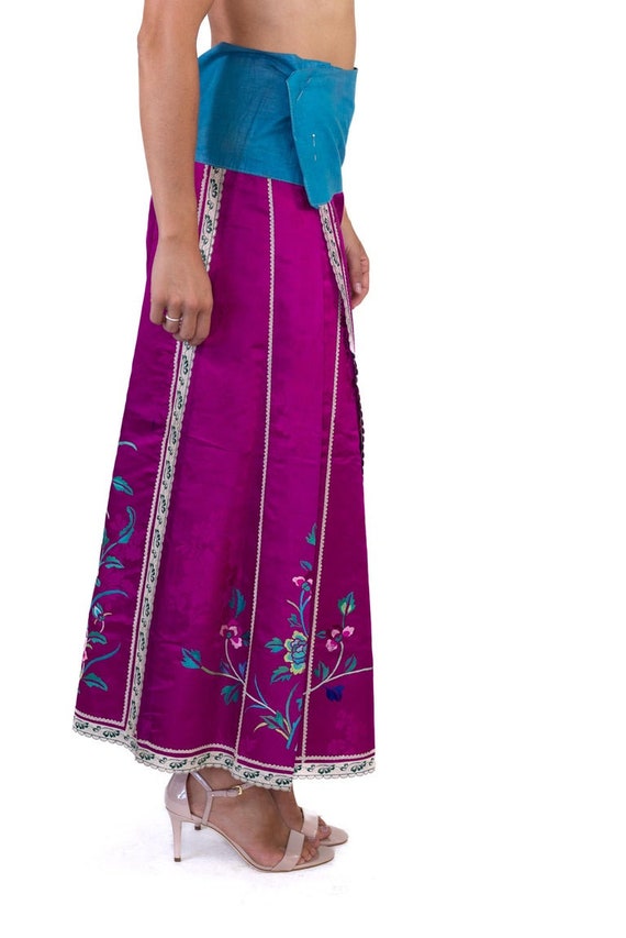 Victorian Fuchia Hand Embroidered Silk Jacquard C… - image 2
