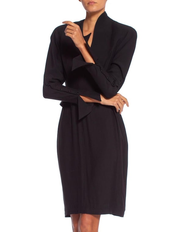 1990'S THIERRY MUGLER Black Silk Long Sleeve Dress - image 4